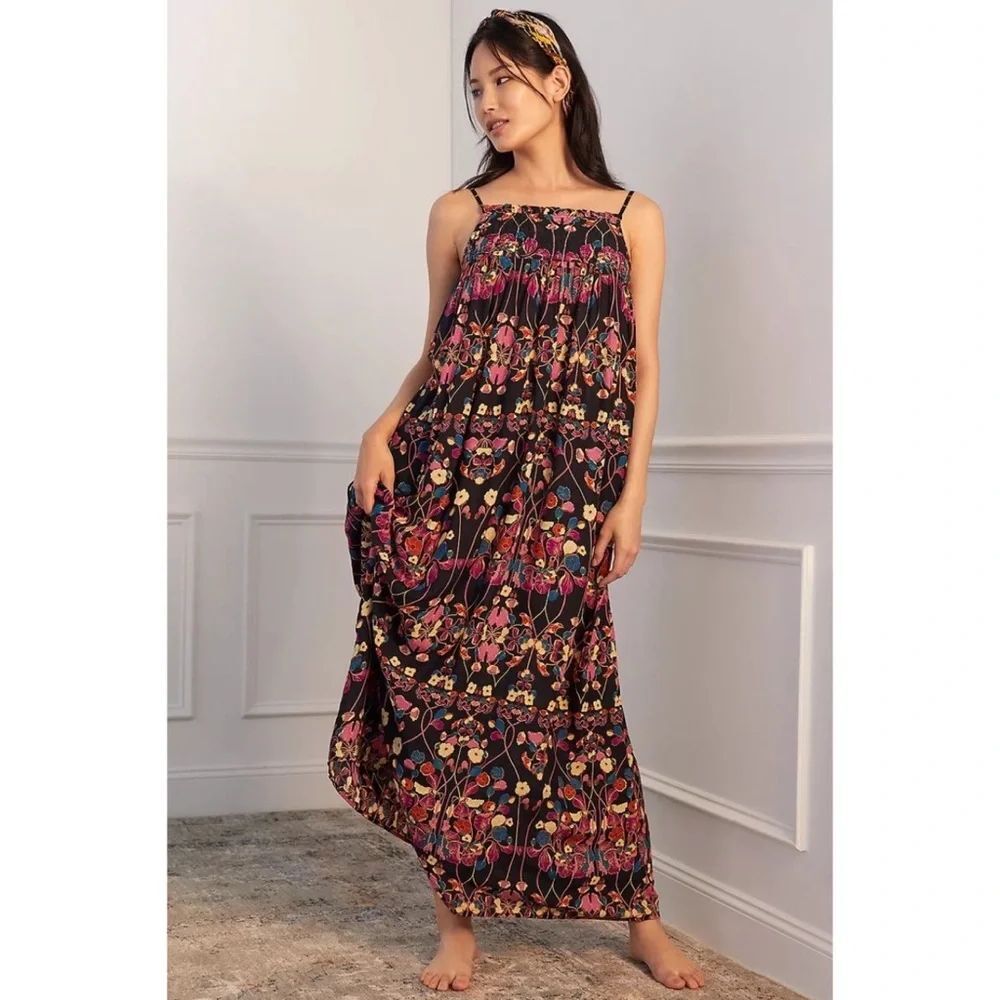 Anthropologie Quilted Floral Maxi Dress
